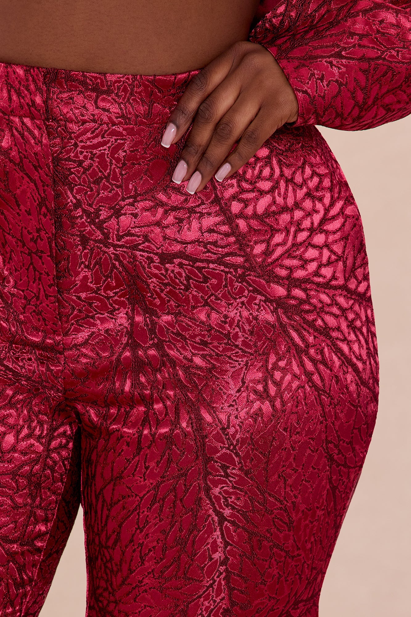 Blaire Jacquard Blazer Pant Set - Burgundy/combo