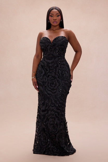 Elaine Embellished Sequin Gown - Black