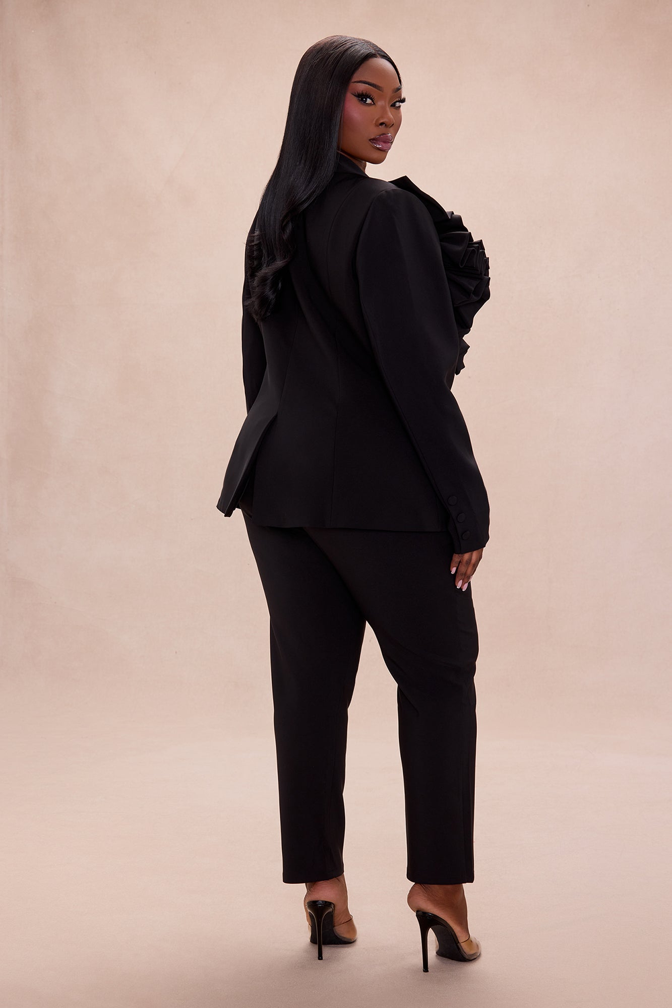 Wild Roses Blazer Pant Set - Black