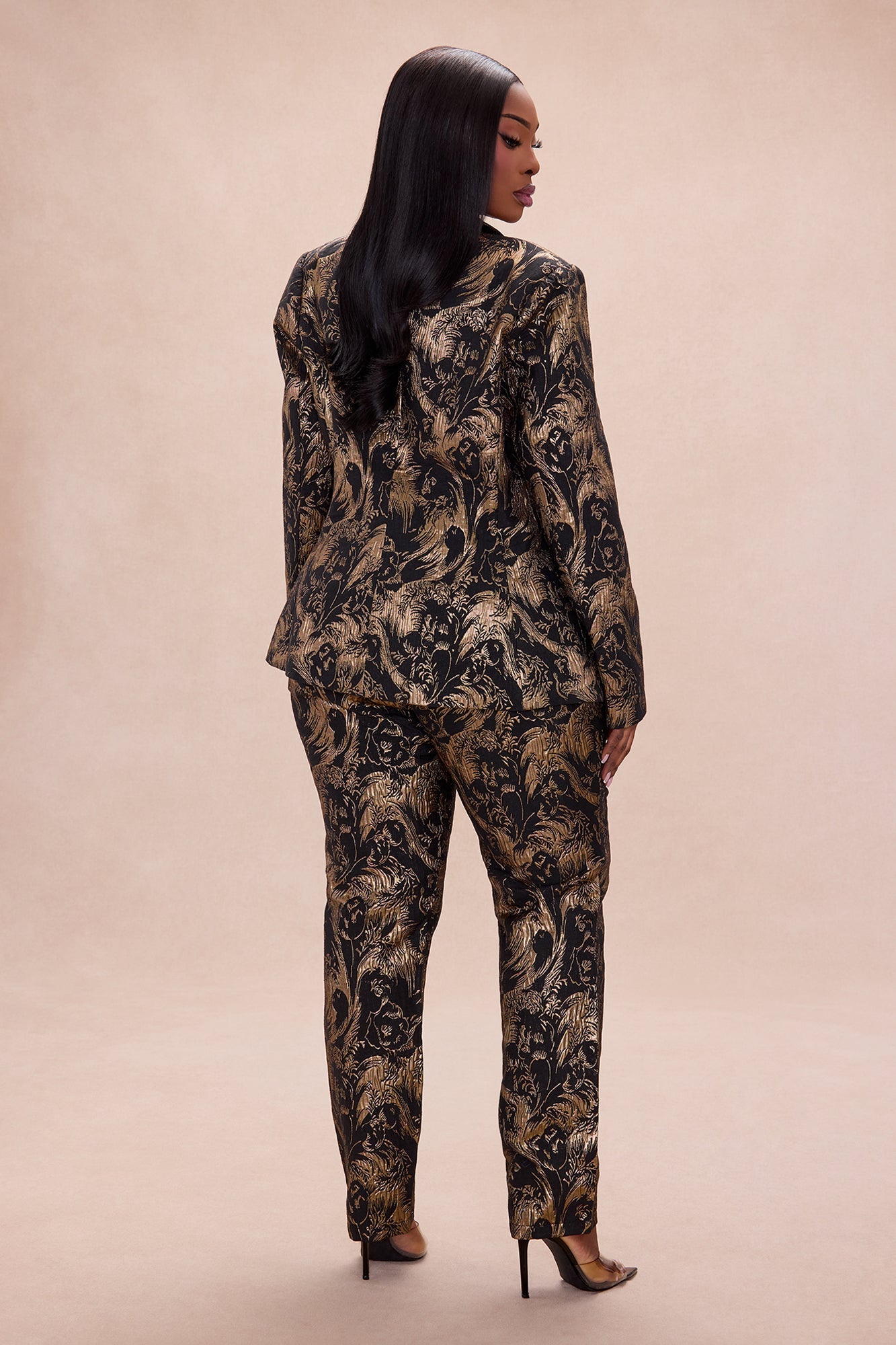 Bianca Jacquard Blazer Pant Set - Black/Gold