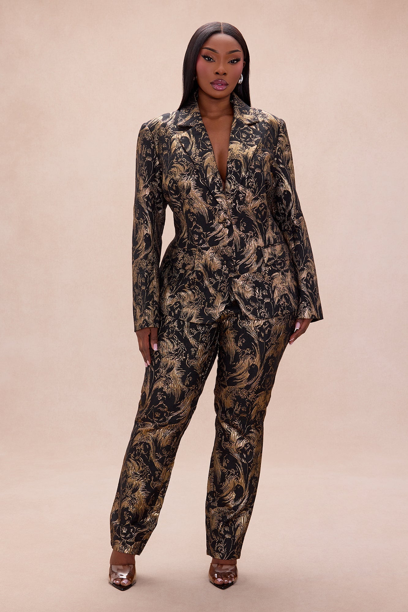 Bianca Jacquard Blazer Pant Set - Black/Gold