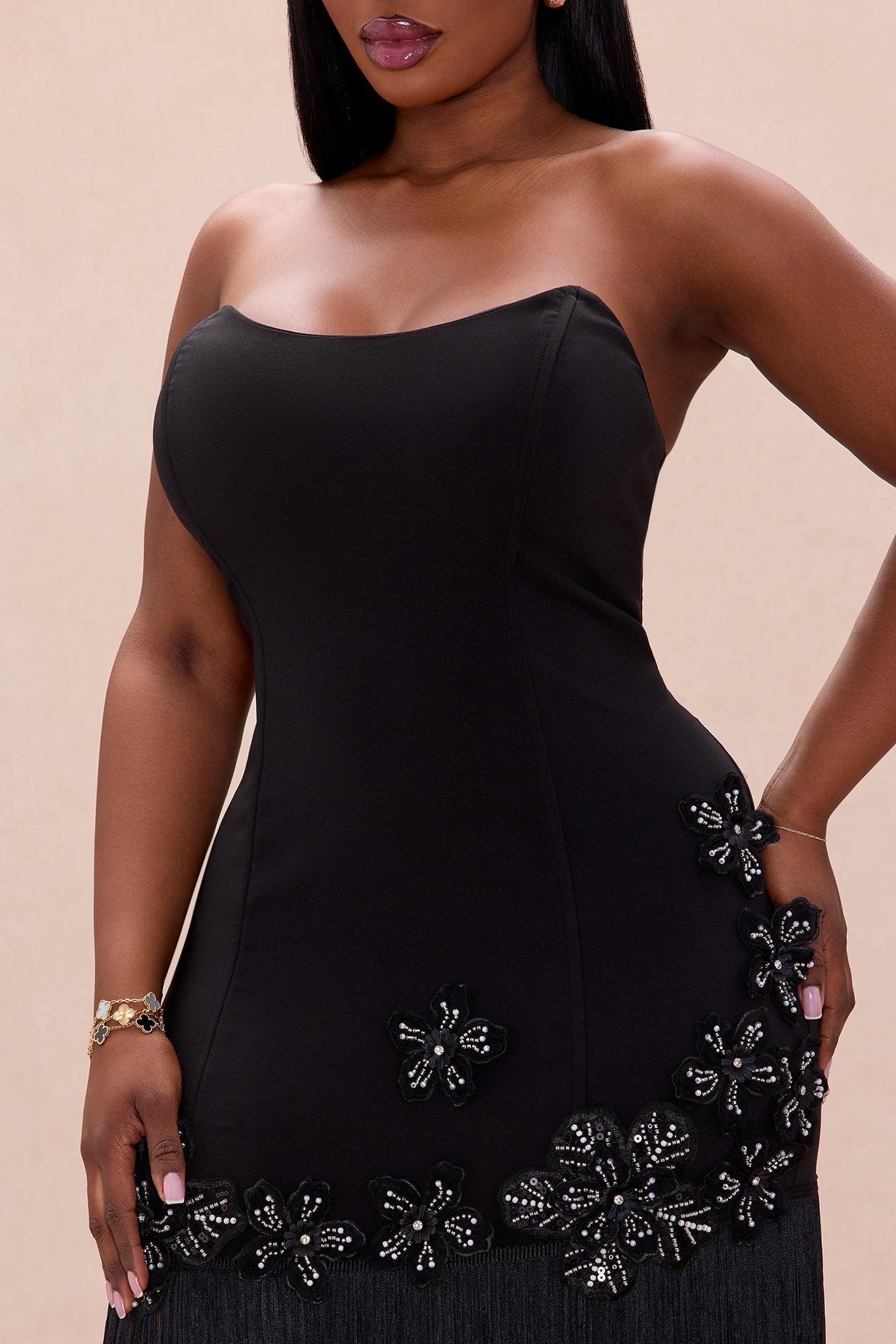 Rylnn Strapless Fringe Maxi Dress - Black