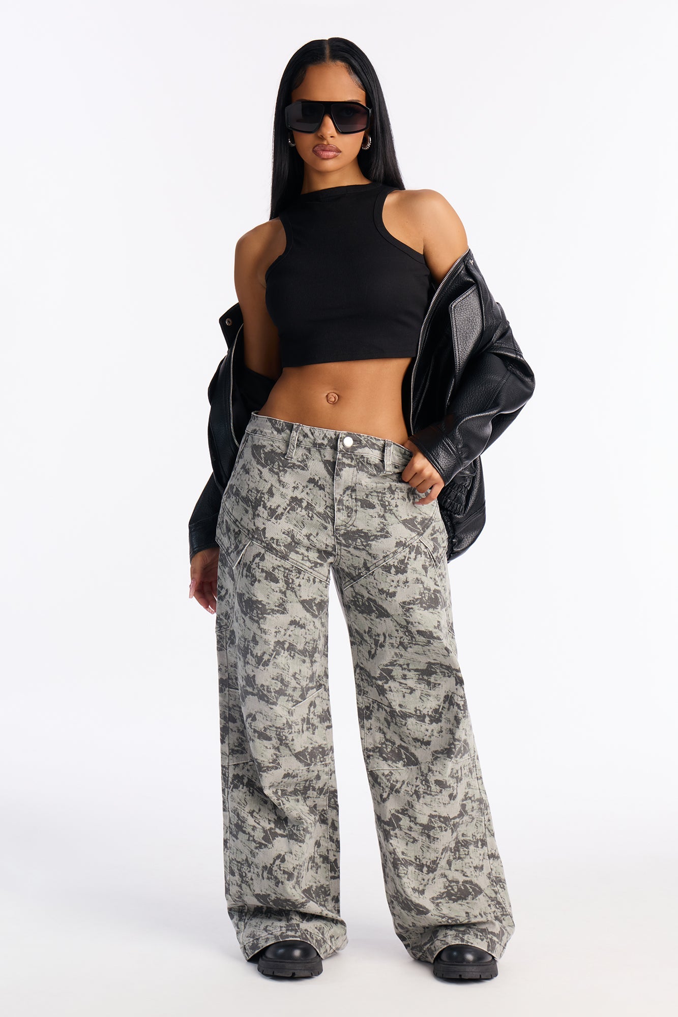 Undercover Cargo Wide Leg Jeans - Olive/combo