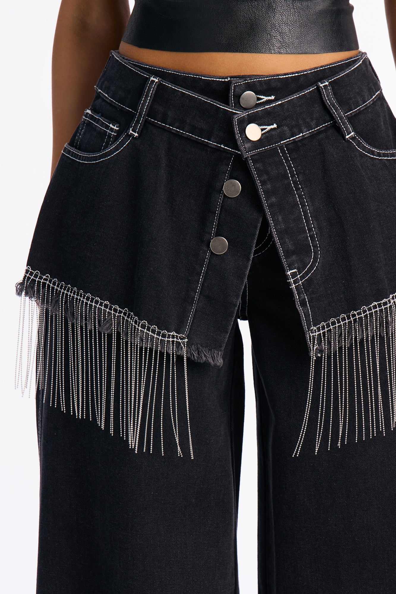 Skirting Around Fringe Wide Leg Jeans - Black