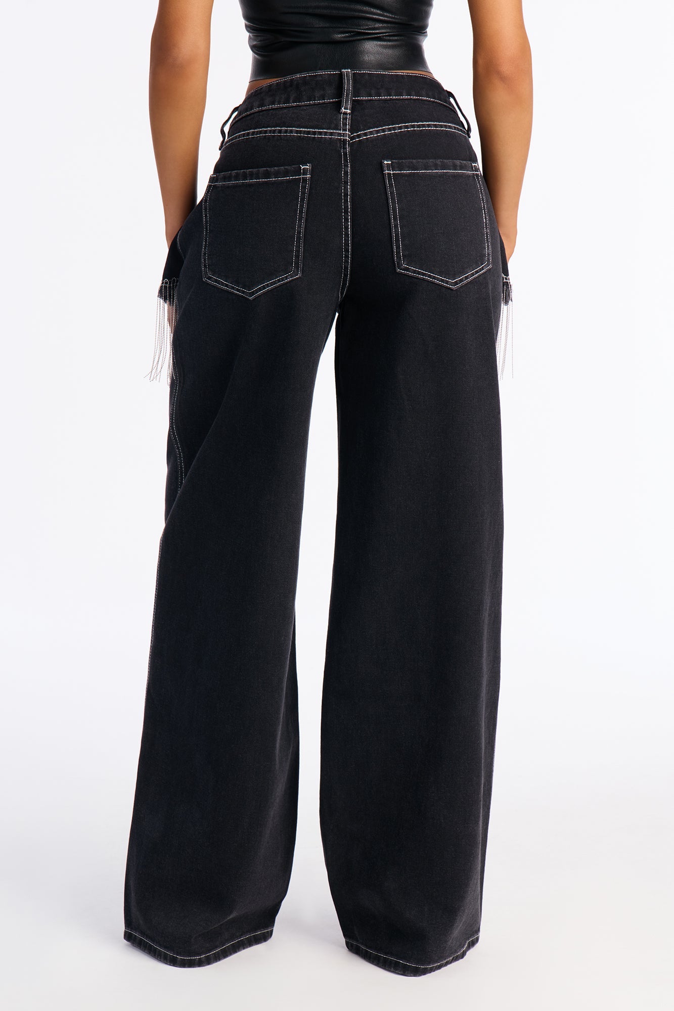 Skirting Around Fringe Wide Leg Jeans - Black