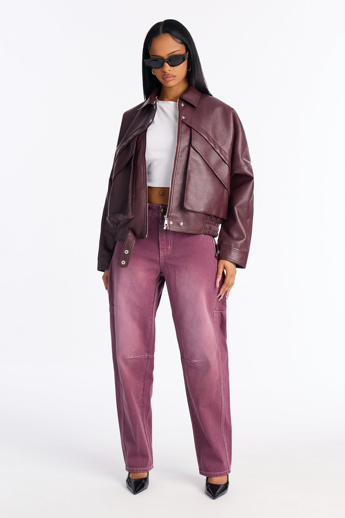 Bailey Buckle Loose Fit Jeans - Plum