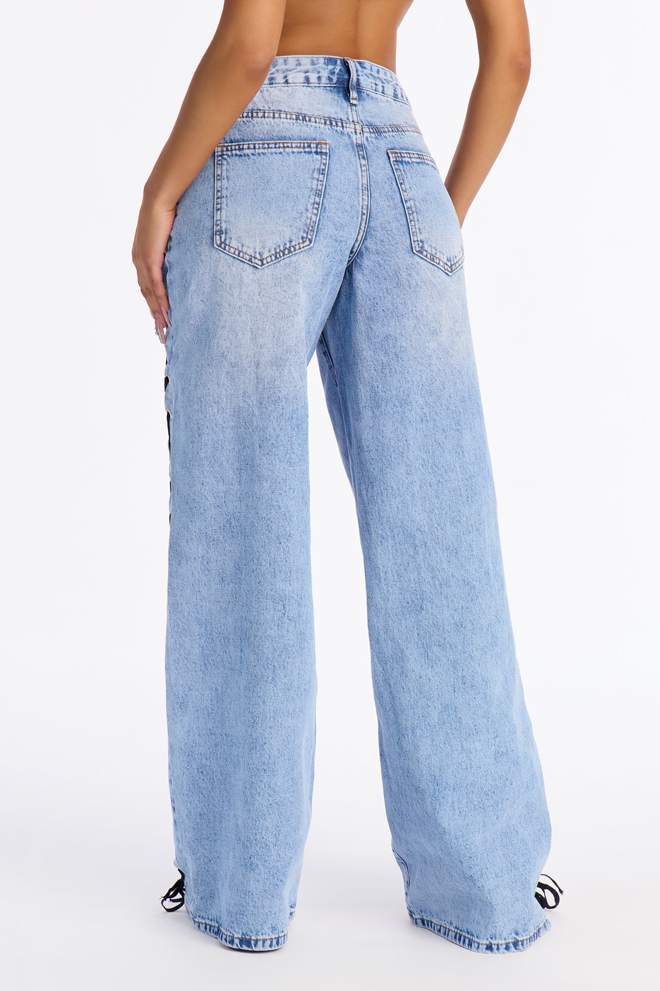 London Laced Dropped Waist Non-Stretch Jeans - Light Wash