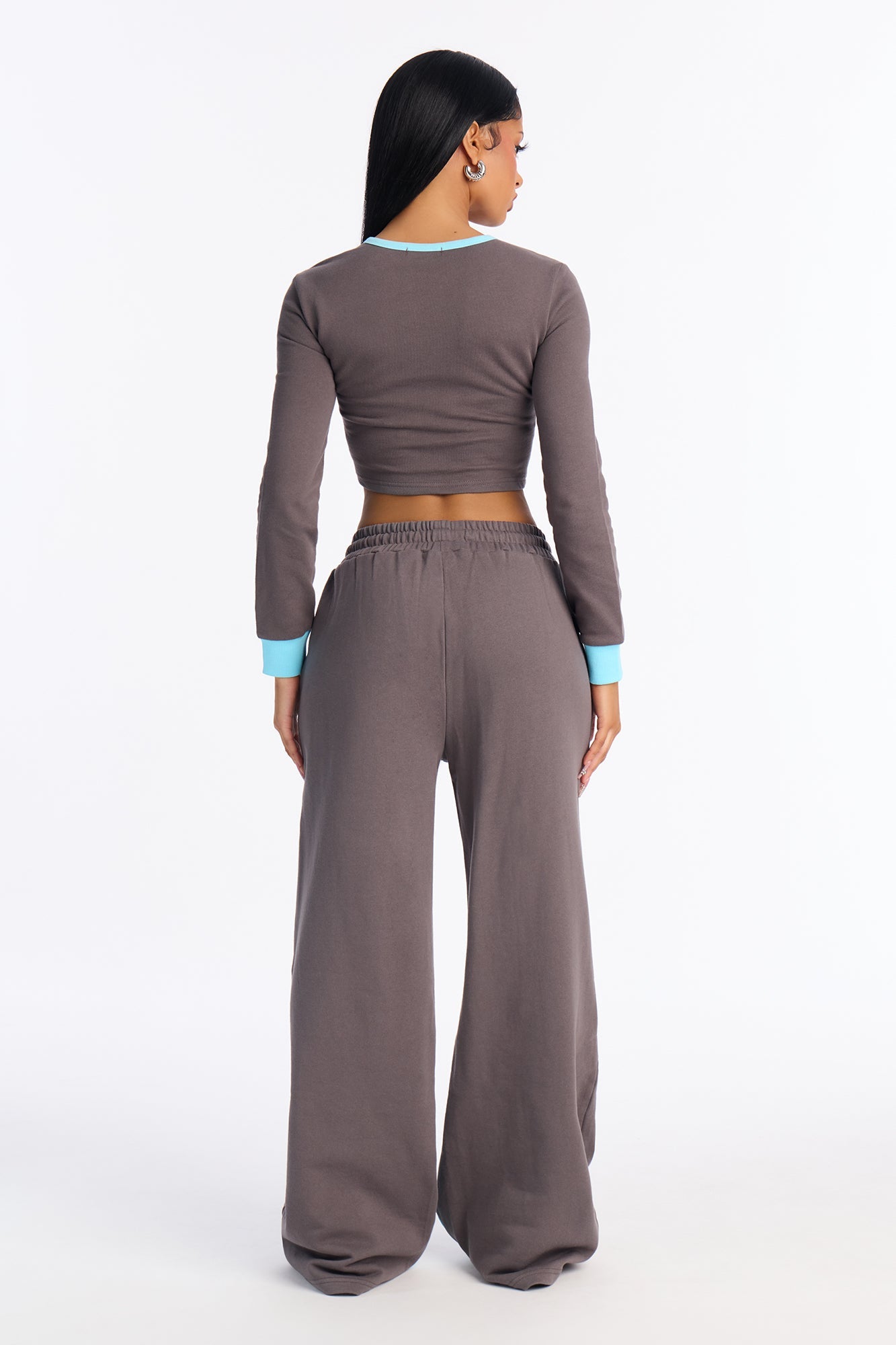 Varsity Babe Long Sleeve Pant Set - Charcoal