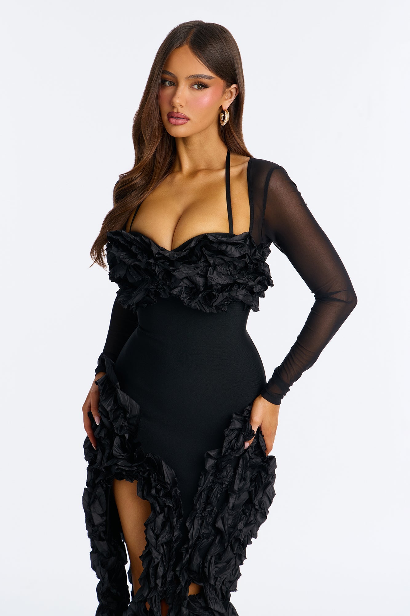 Leila Long Sleeve Bandage Mini Dress - Black