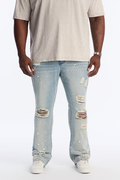 Stacked Skinny Flare Walk Me Through Jeweled Distressed Jean - Medium Blue Wash
