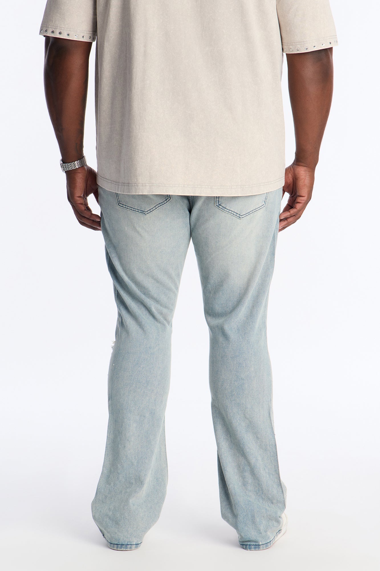 Stacked Skinny Flare Walk Me Through Jeweled Distressed Jean - Medium Blue Wash