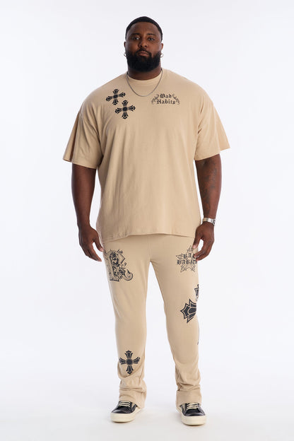 Bad Habits Not Perfect Oversized Short Sleeve Tee - Taupe