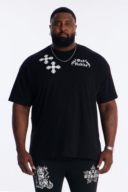 Bad Habits Not Perfect Oversized Short Sleeve Tee - Black