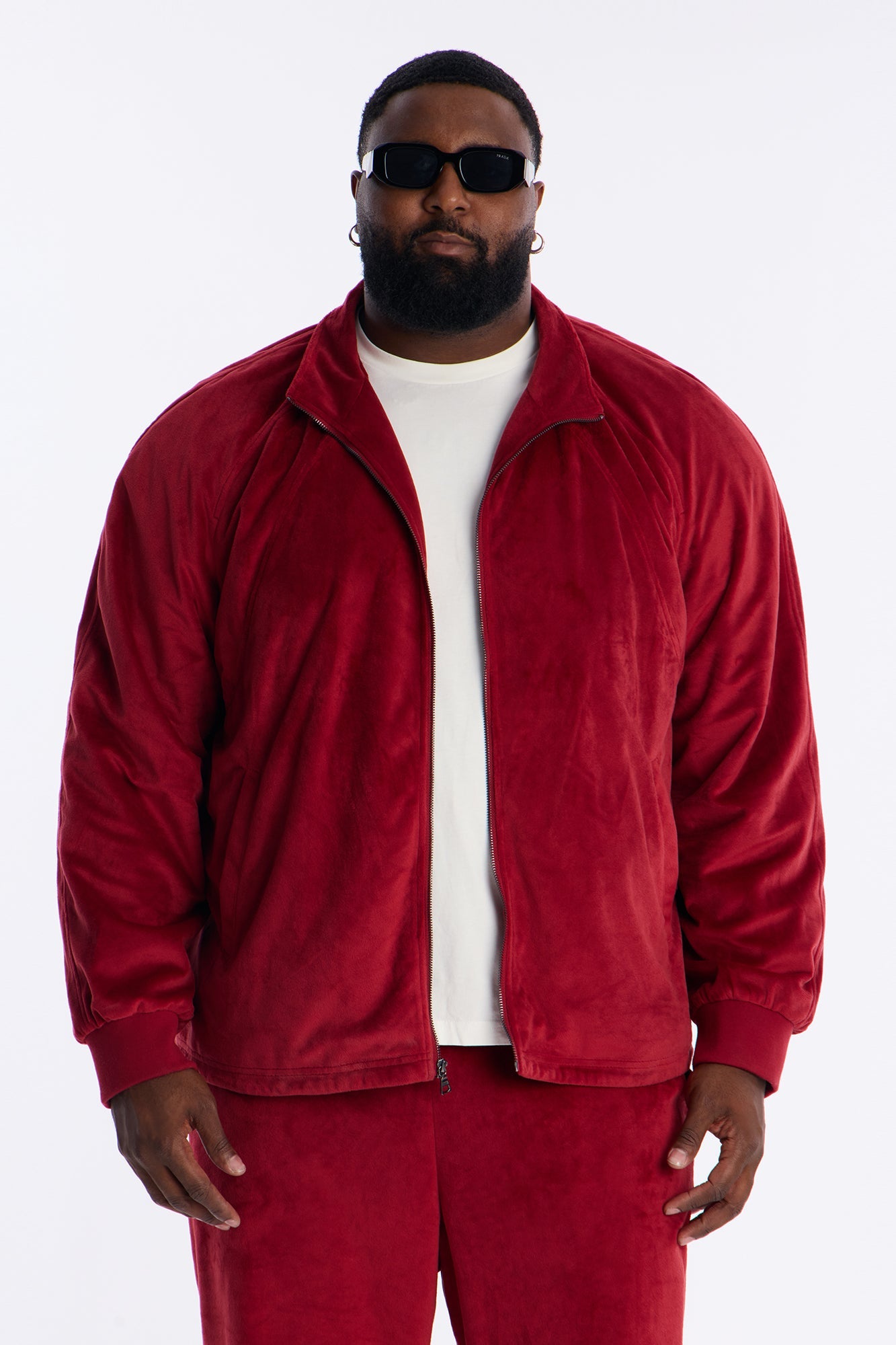 Velour Set It Up Track Jacket - Burgundy
