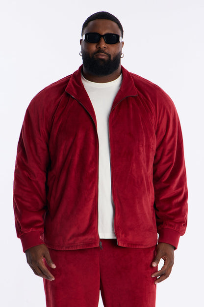 Velour Set It Up Track Jacket - Burgundy
