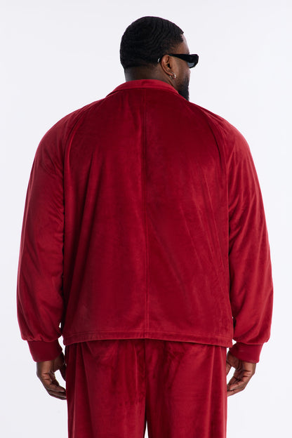Velour Set It Up Track Jacket - Burgundy