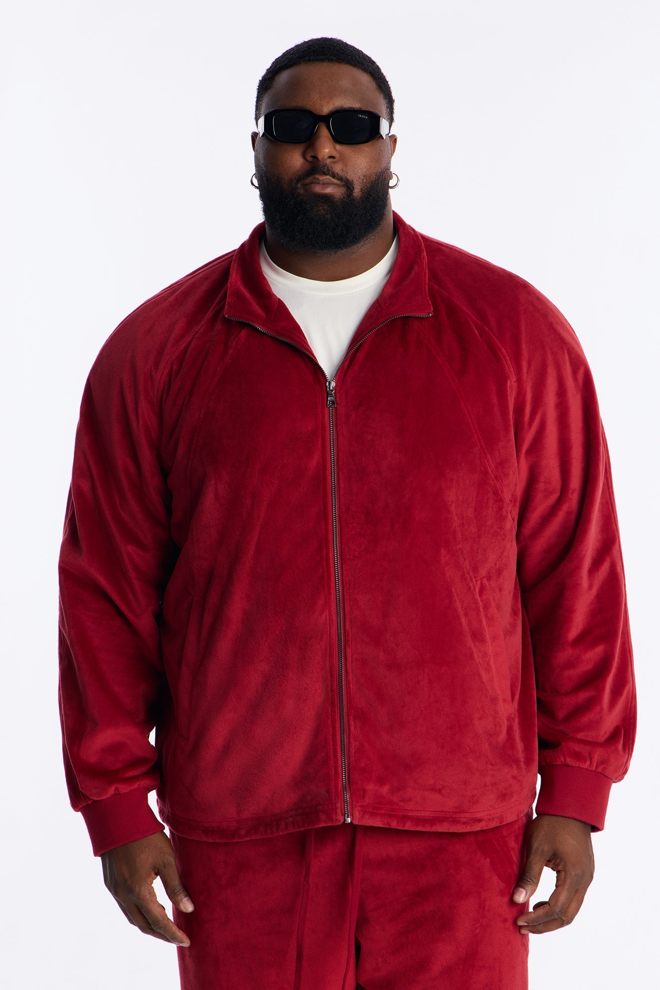 Velour Set It Up Track Jacket - Burgundy