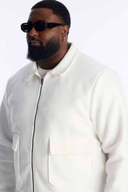 Retro Rib Wool Varsity Jacket - White