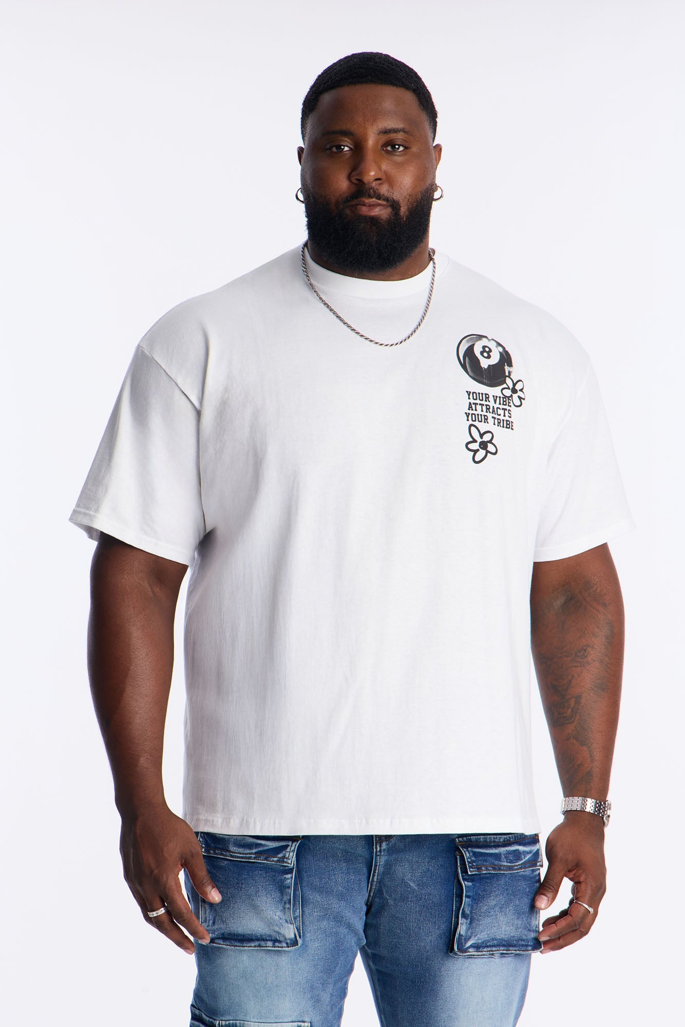 Eight Black Ball Short Sleeve Tee - White