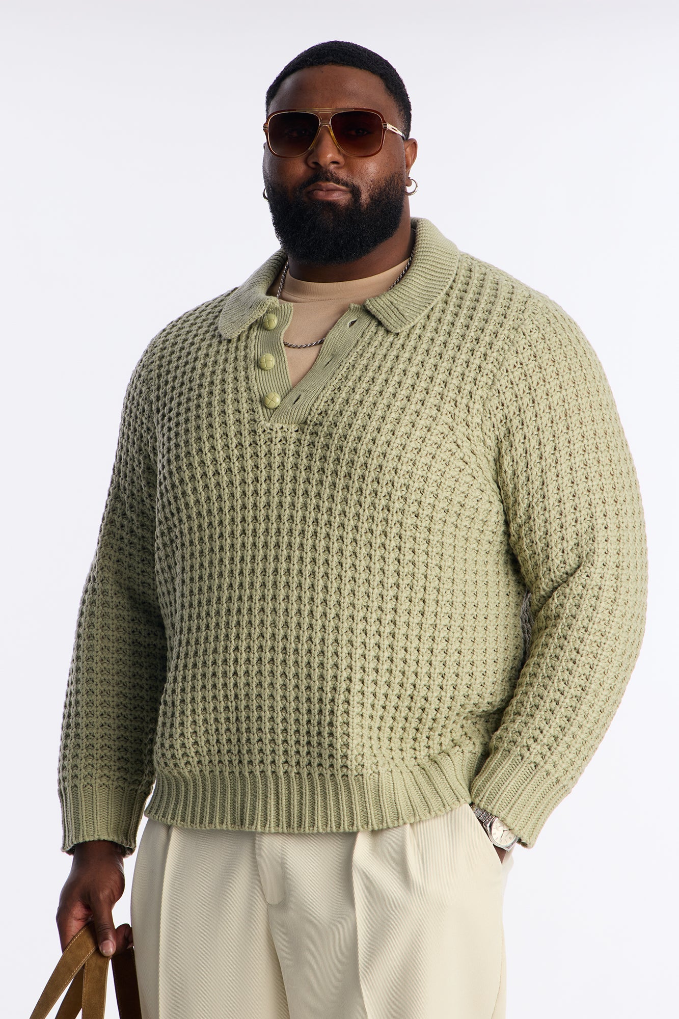 Chunky Sweater Polo - Sage