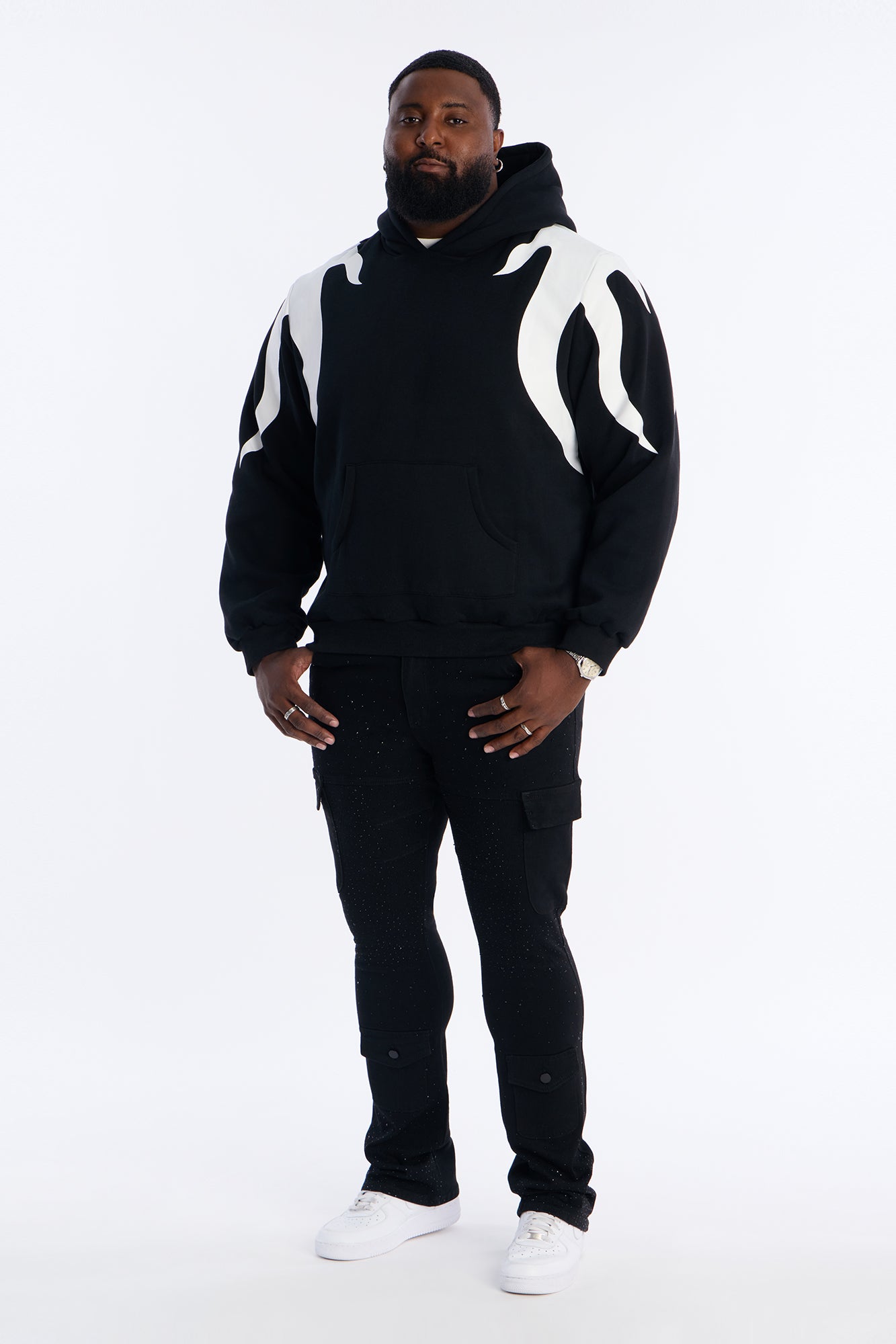 Fire Patched Hoodie - Black