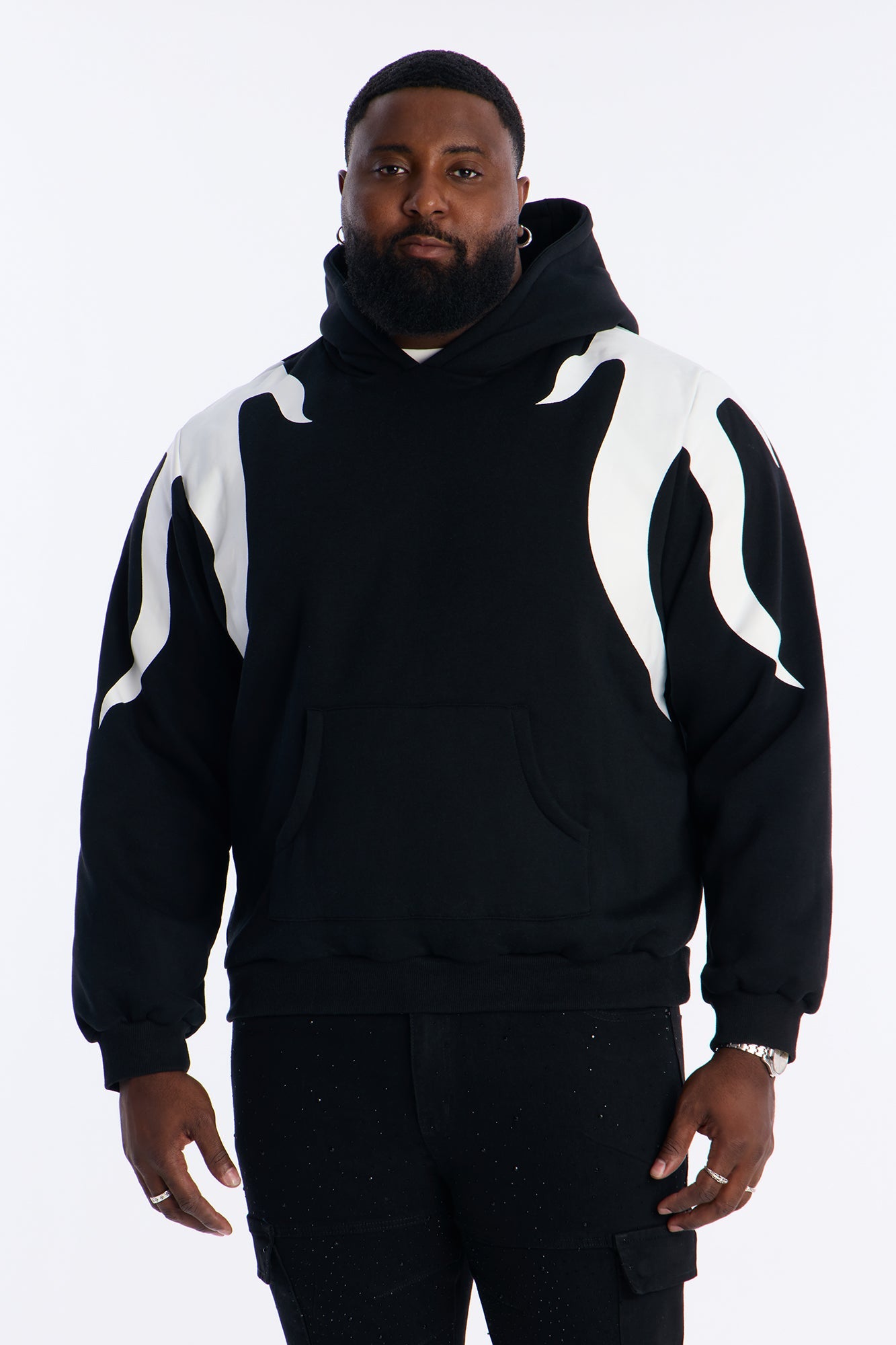 Fire Patched Hoodie - Black