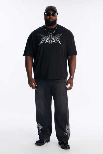 Baggy Tiger Rhinestone Jean - Black Wash