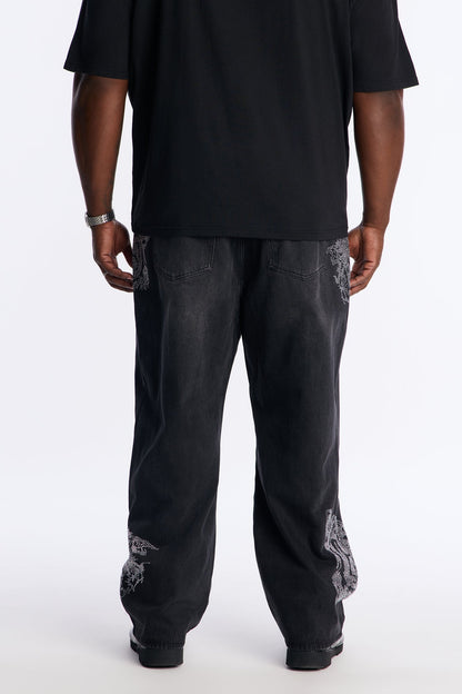 Baggy Tiger Rhinestone Jean - Black Wash