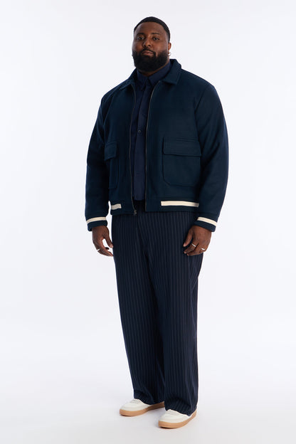 Retro Rib Wool Varsity Jacket - Navy