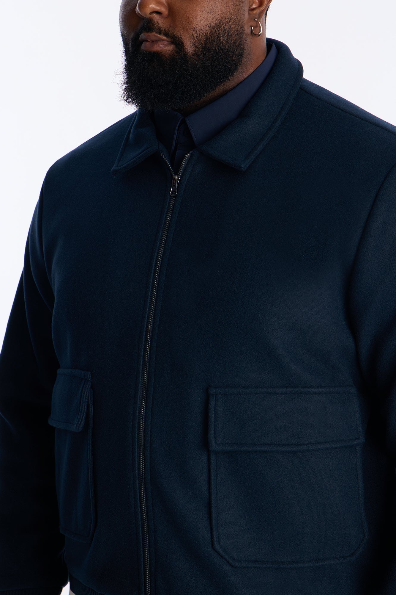 Retro Rib Wool Varsity Jacket - Navy