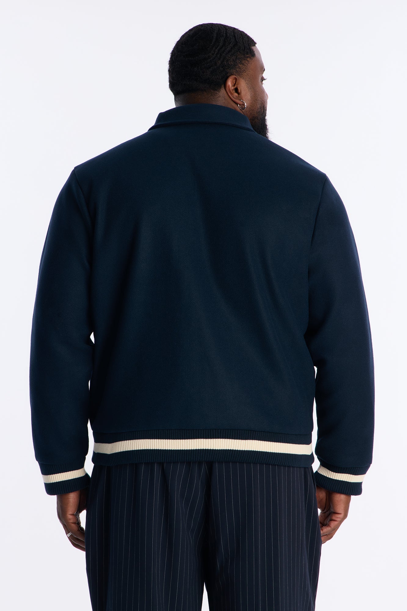 Retro Rib Wool Varsity Jacket - Navy