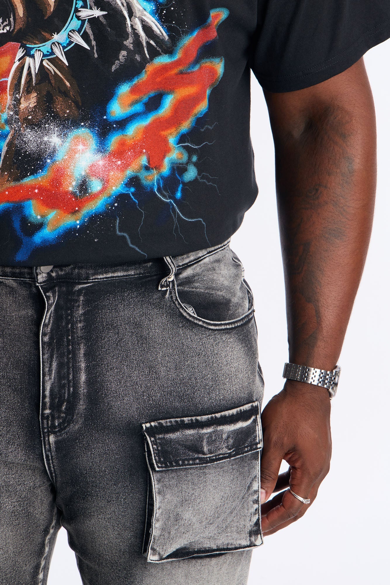 Stacked Skinny Flare Out And About Cargo Jean - Black Wash