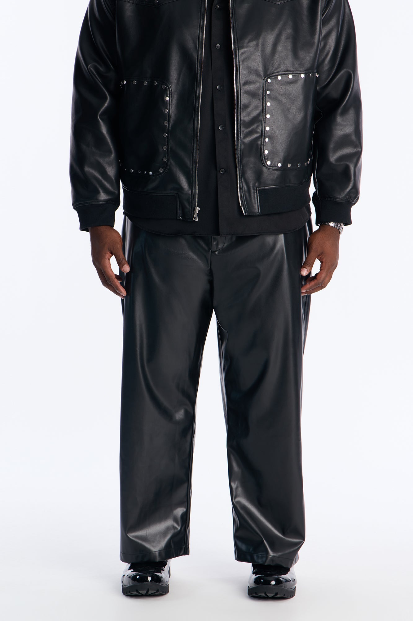 Wide Leg Faux Leather Apollo Pant - Black