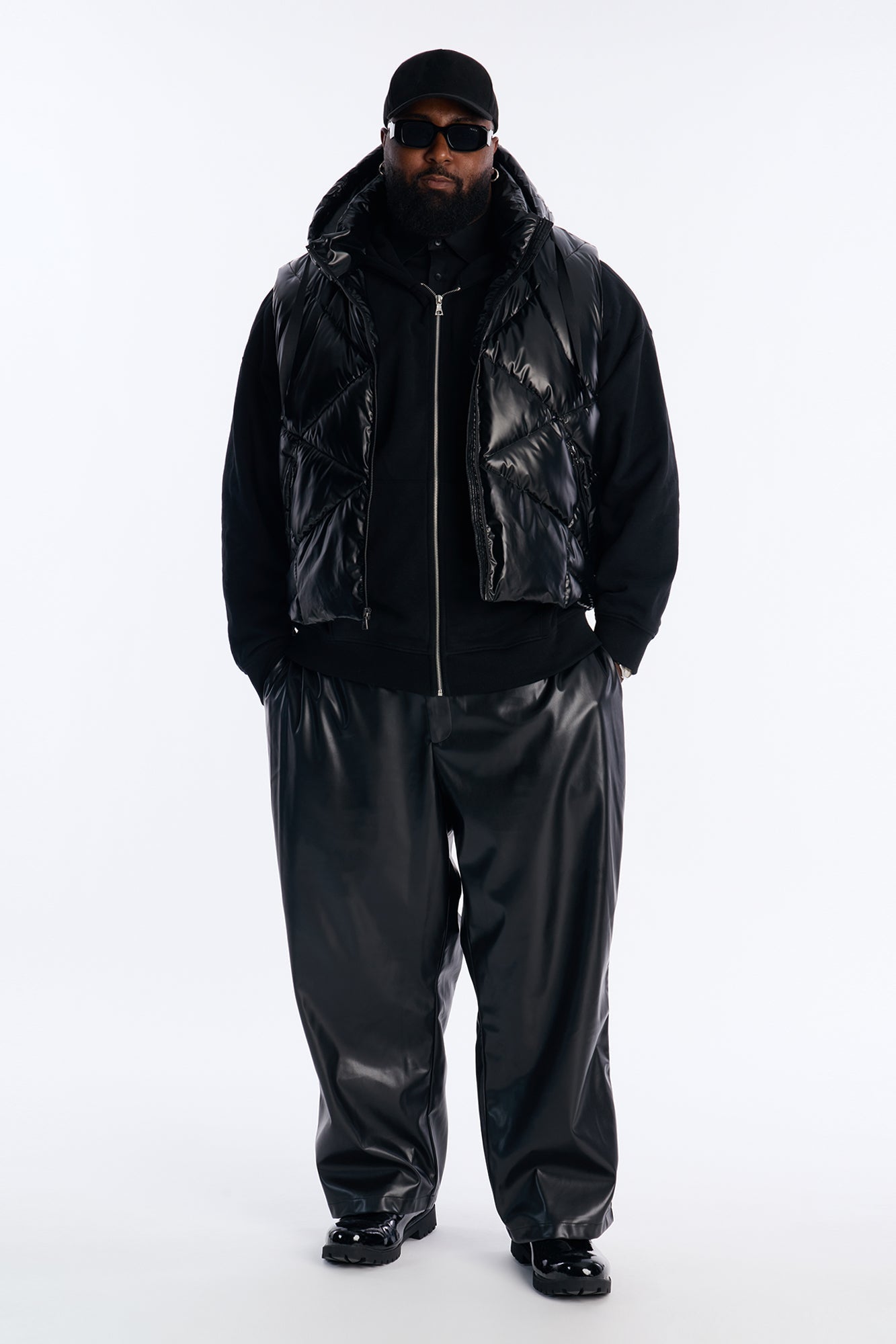 Cropped Quilted Hooded Puffer Vest - Black