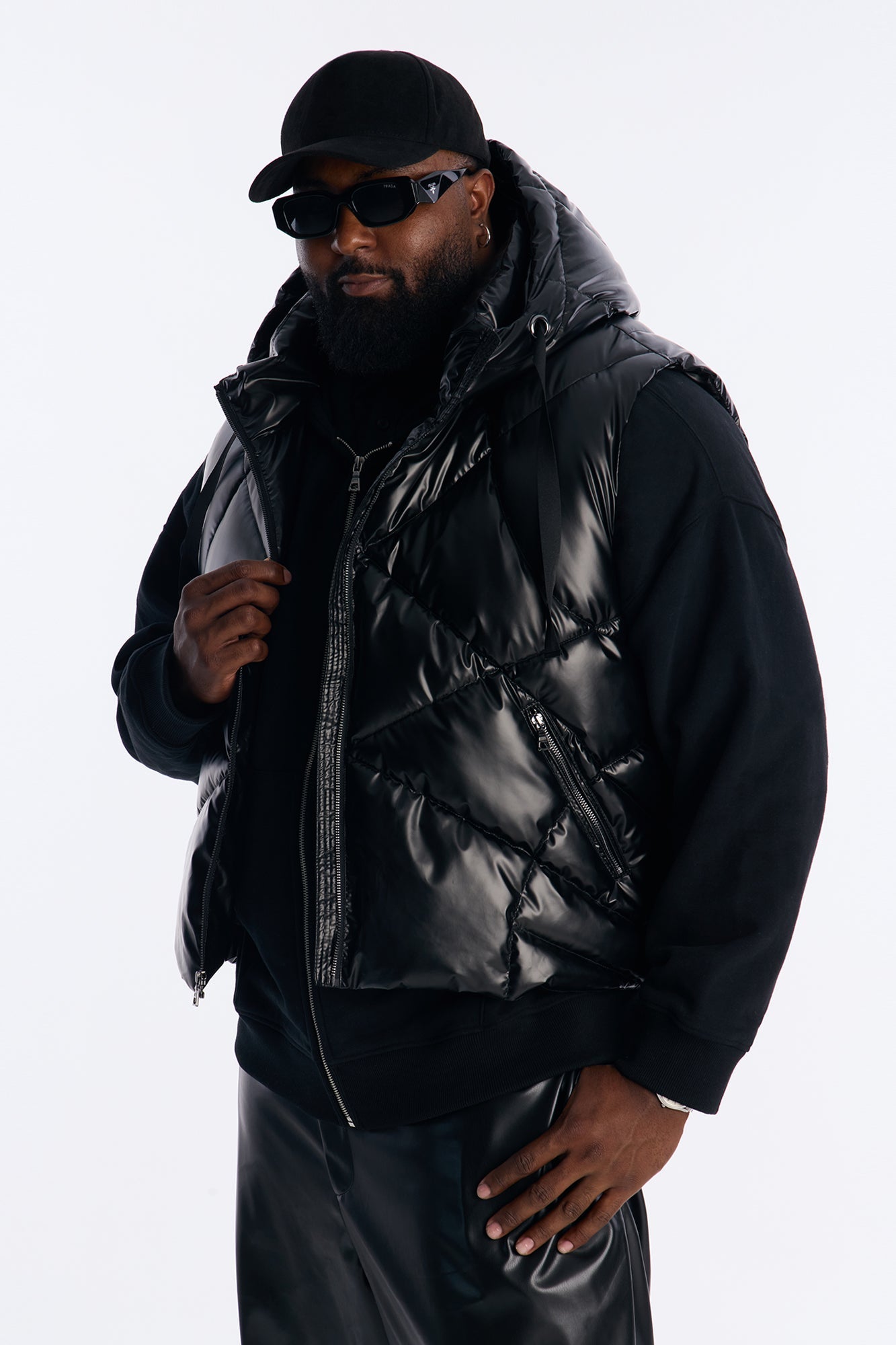 Cropped Quilted Hooded Puffer Vest - Black