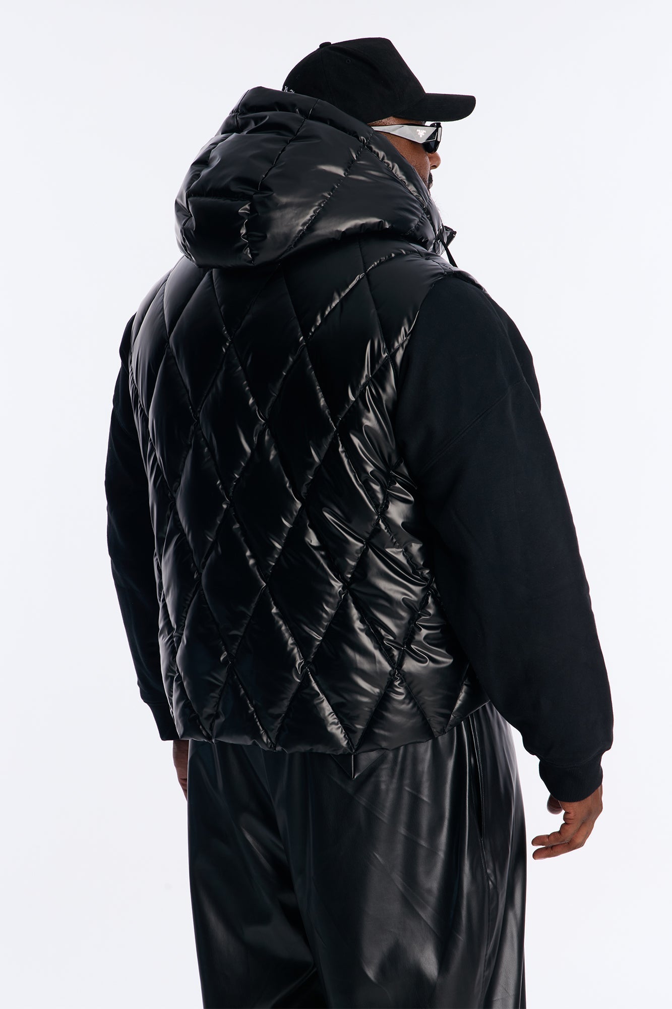 Cropped Quilted Hooded Puffer Vest - Black