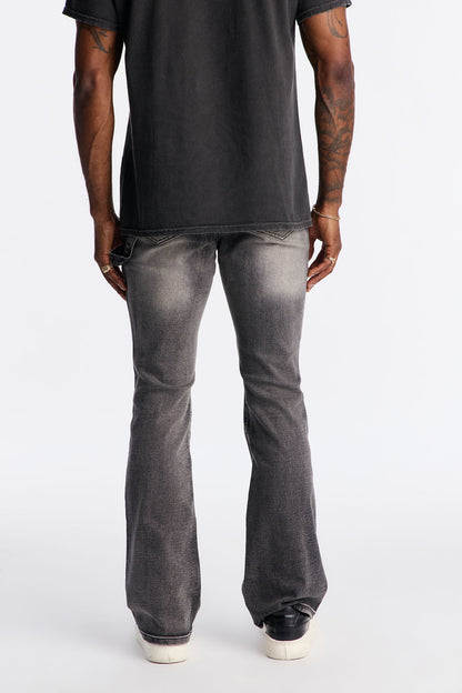Stacked Skinny Flare Up To Me Carpenter Distressed Jean - Black Wash