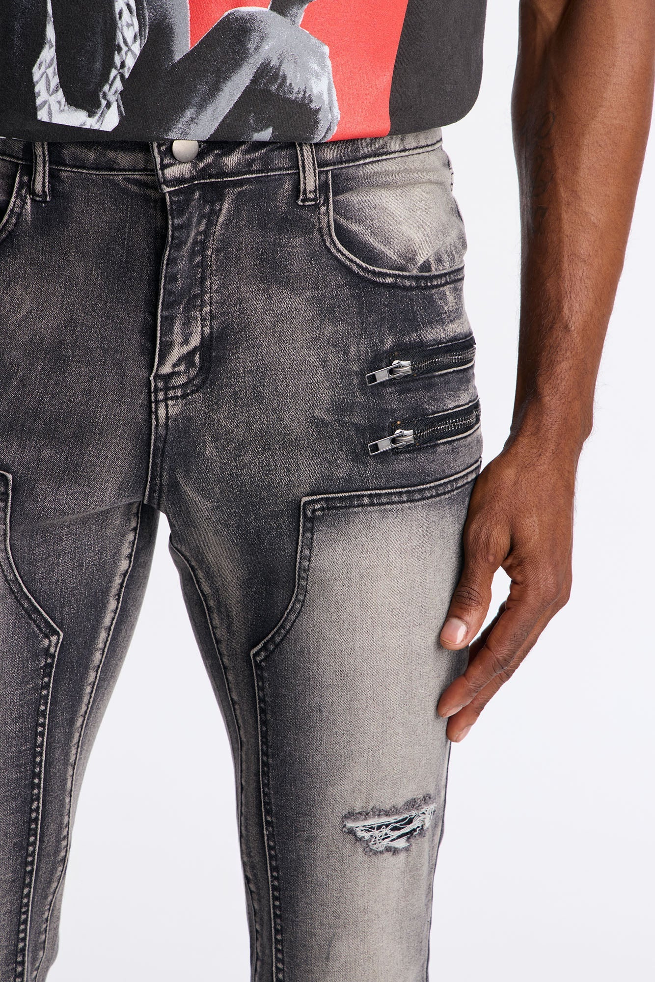 Stacked Skinny Flare Up To Me Carpenter Distressed Jean - Black Wash
