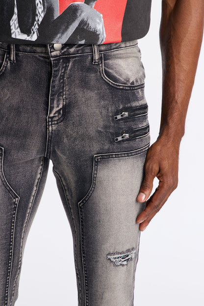 Stacked Skinny Flare Up To Me Carpenter Distressed Jean - Black Wash