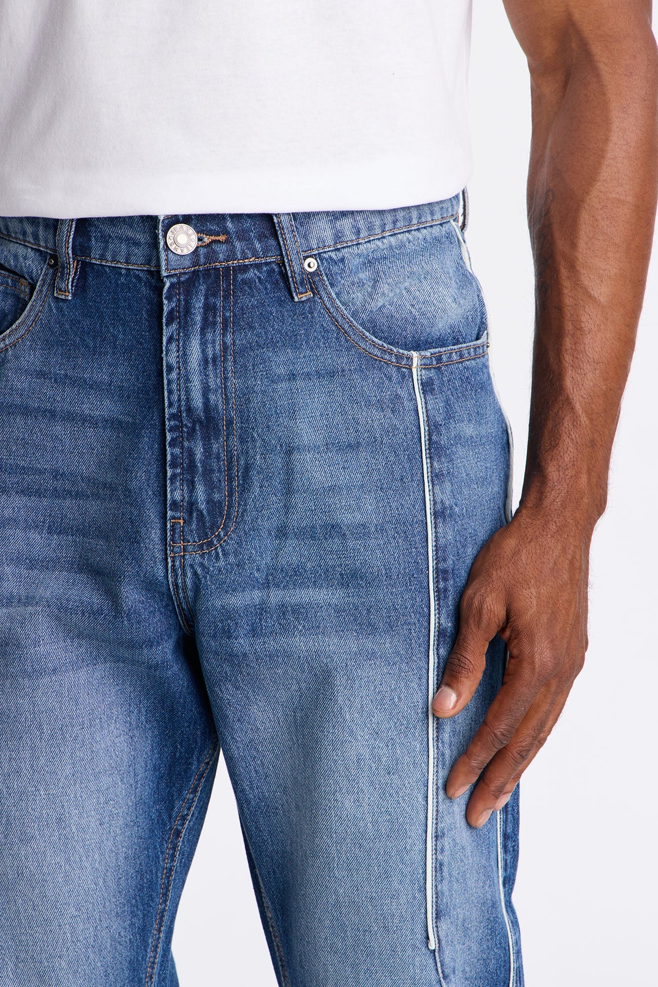 Slim Pipe Down Jean - Medium Blue Wash