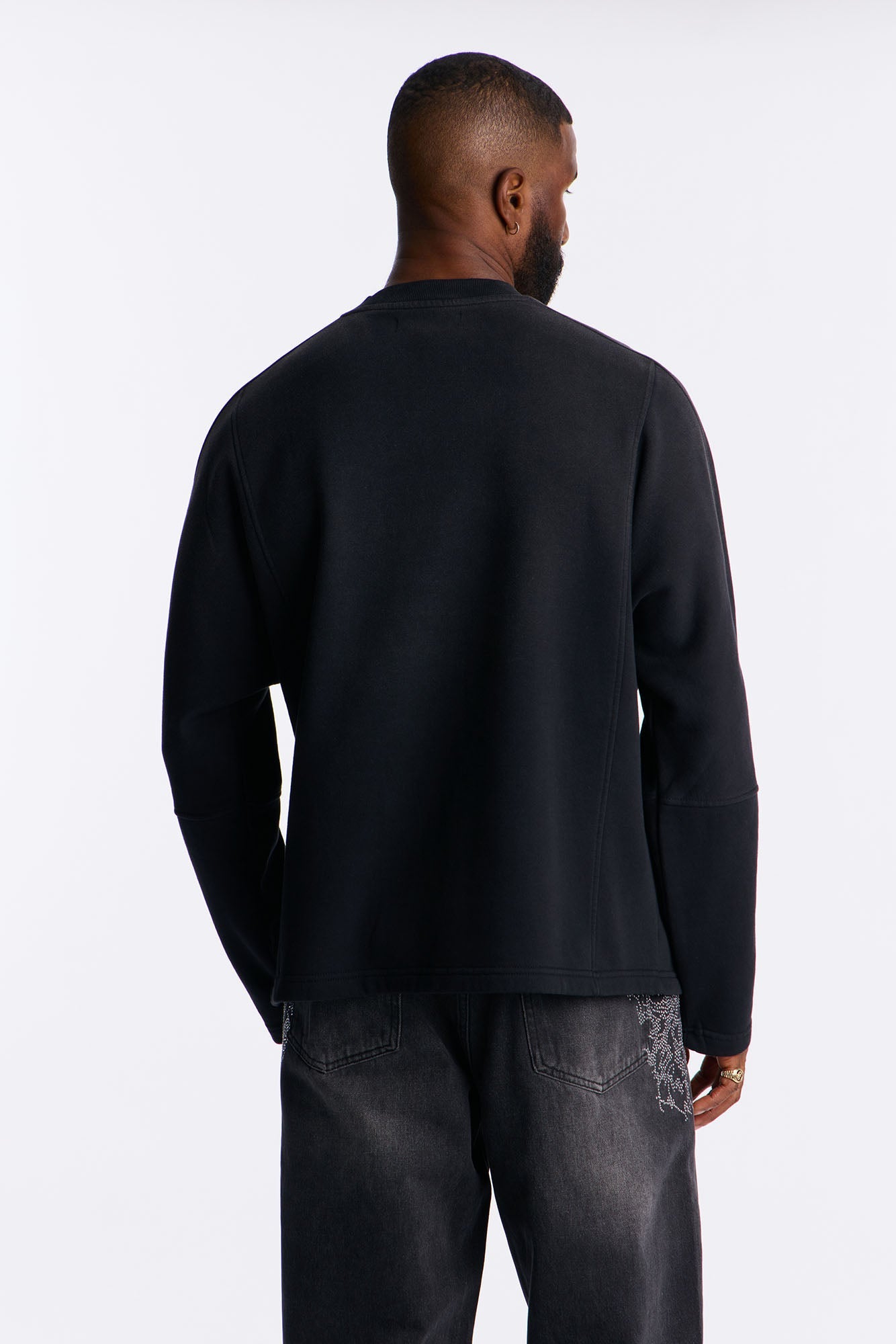 Wash Paneled Crew Neck Sweatshirt - Black Wash