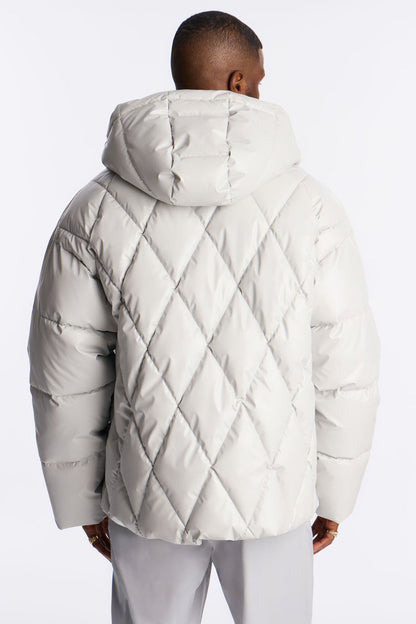 Oversized High Low Hooded Puffer Jacket - Grey