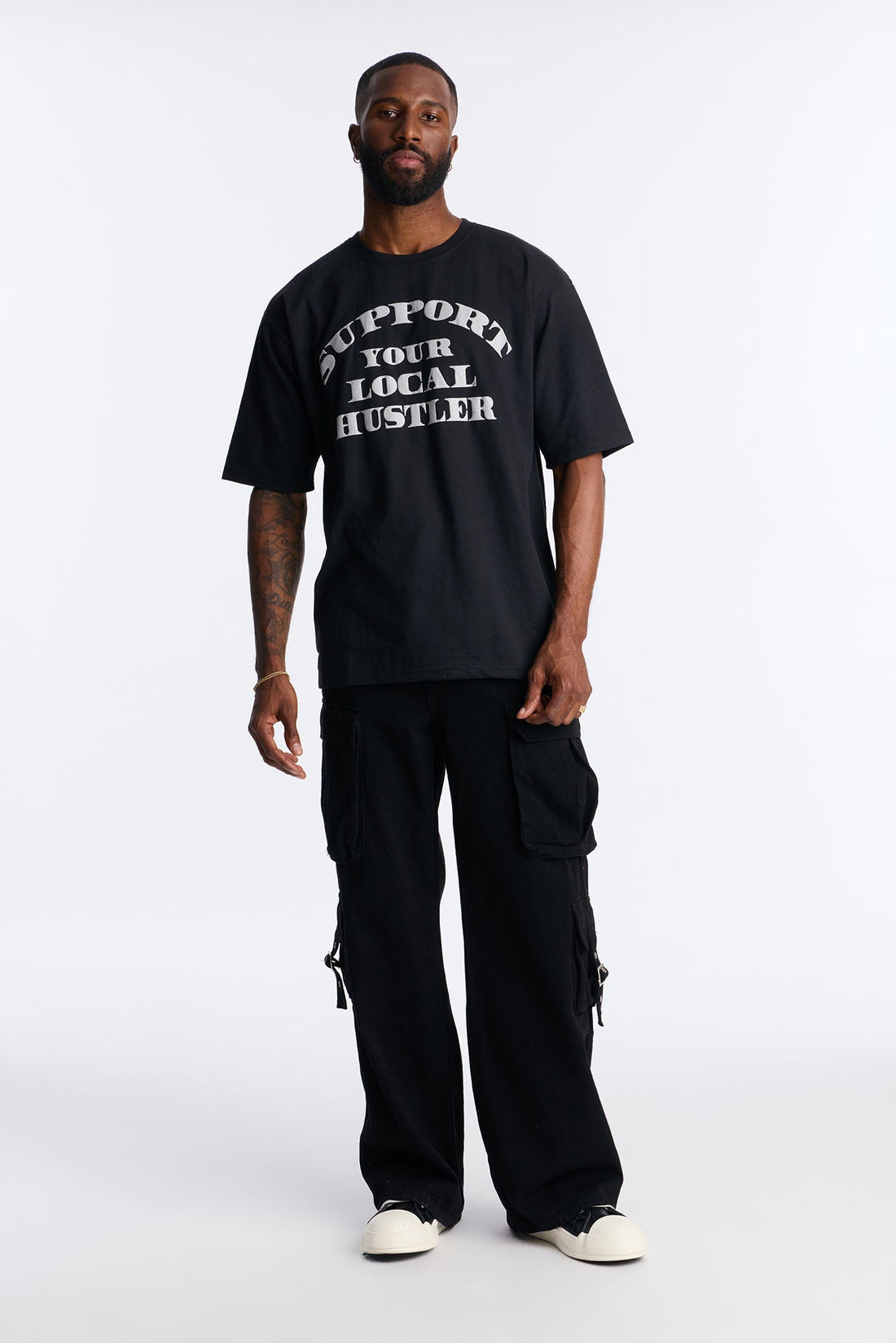 Support Your Local Hustler Oversized Short Sleeve Tee - Black