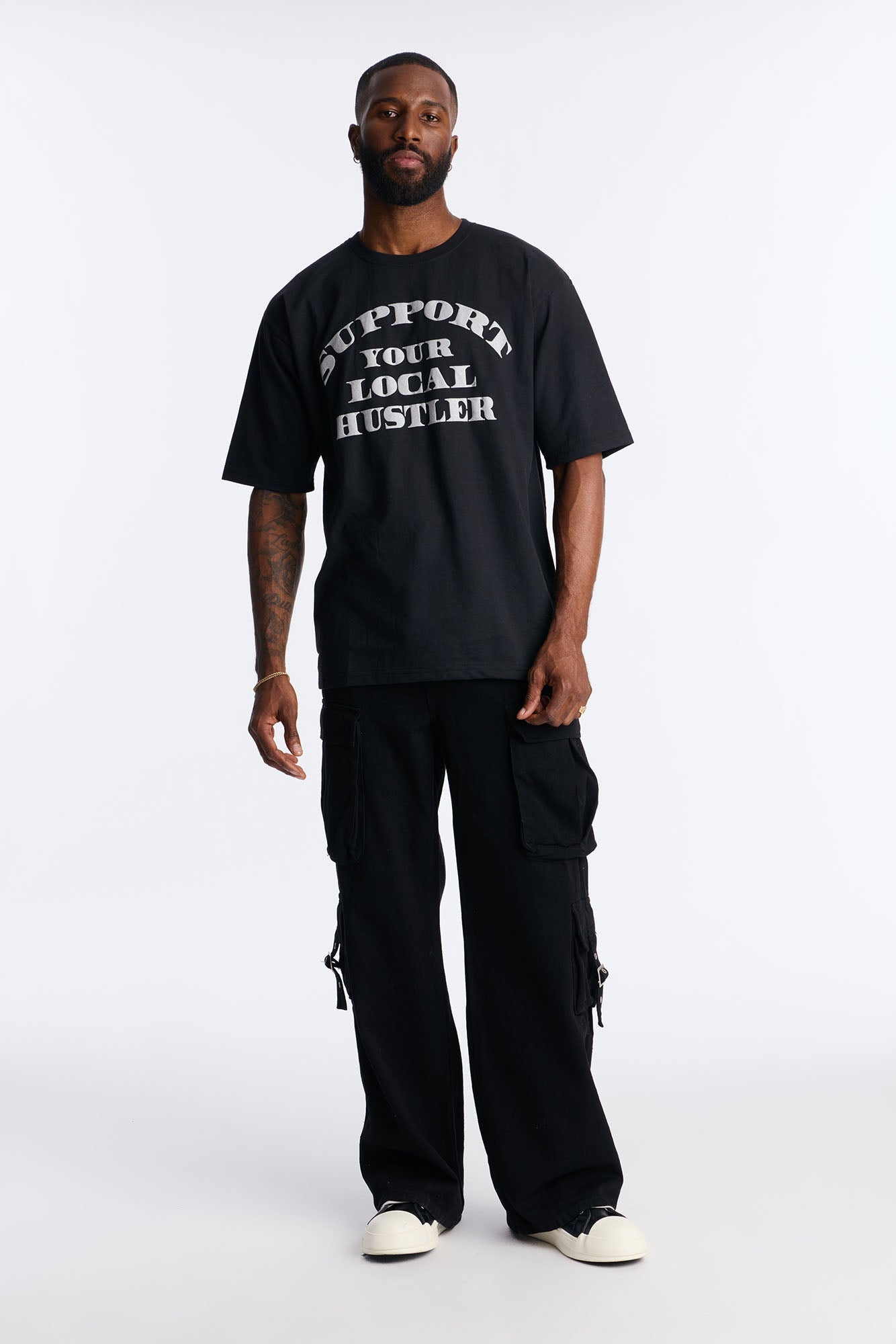 Support Your Local Hustler Oversized Short Sleeve Tee - Black