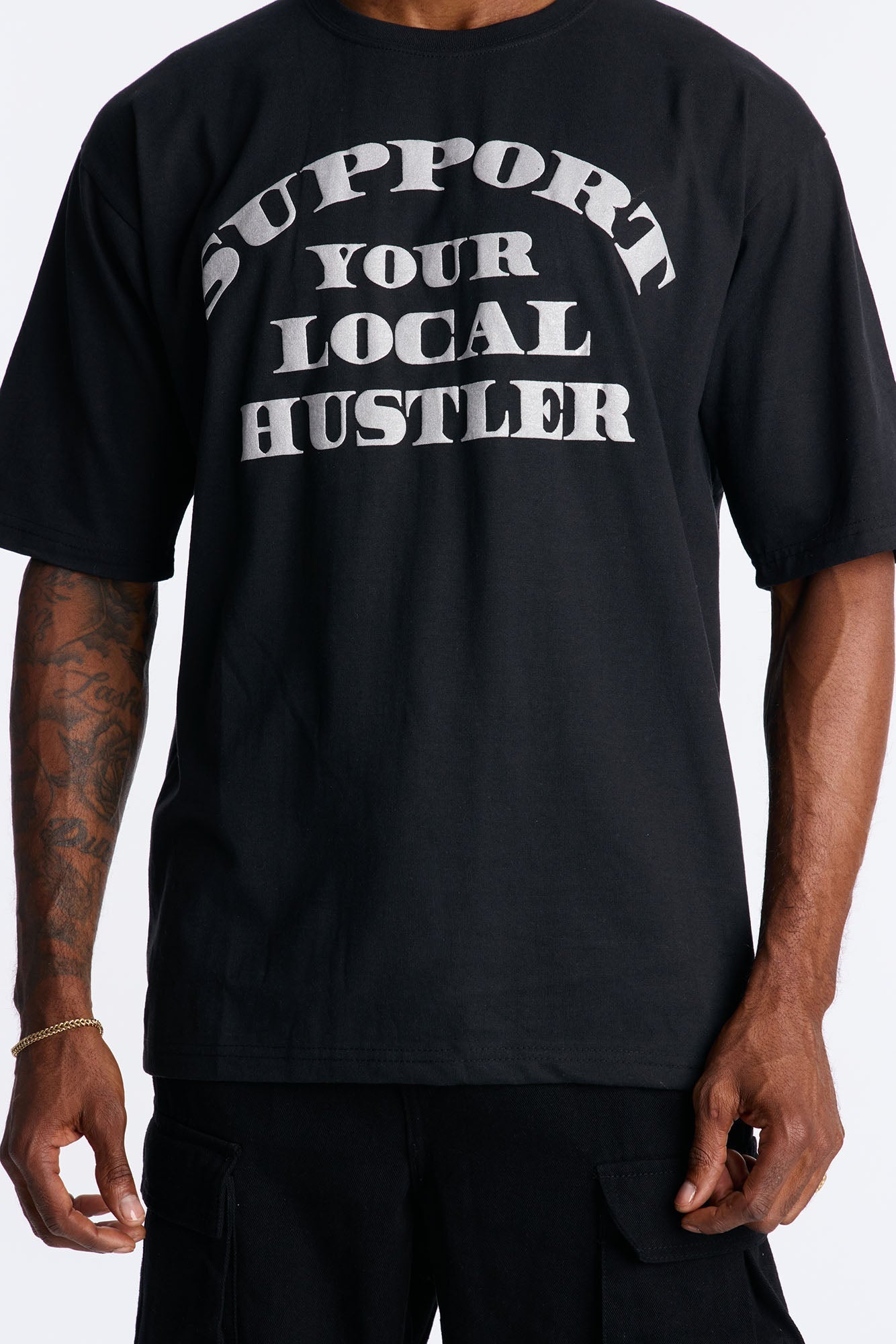Support Your Local Hustler Oversized Short Sleeve Tee - Black
