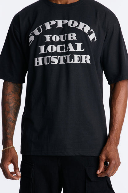Support Your Local Hustler Oversized Short Sleeve Tee - Black
