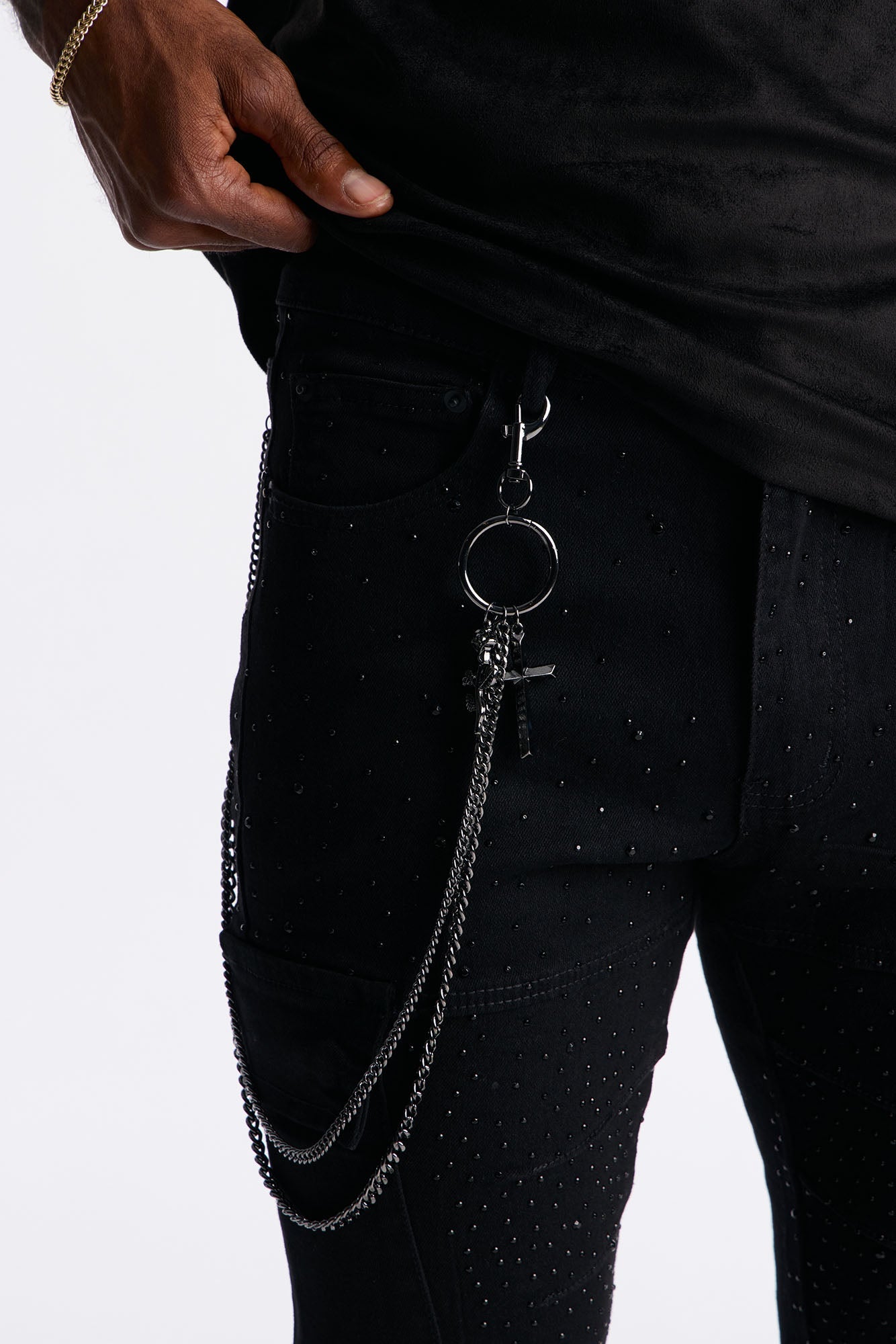 Love And Faith Layered Pendant Pant Chain - Gunmetal