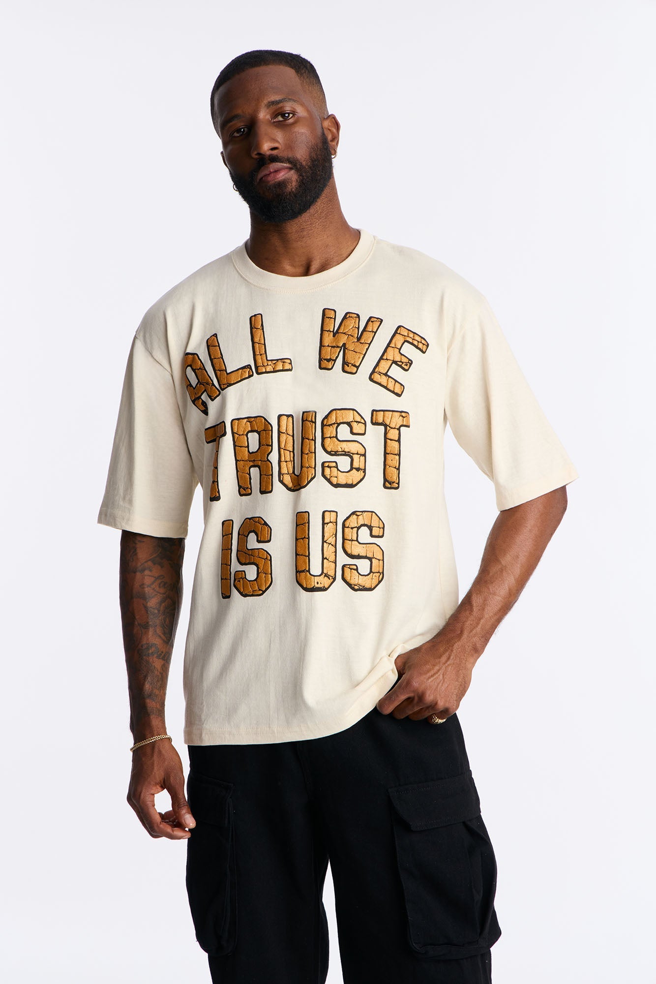 All We Trust Oversized Short Sleeve Tee - Cream