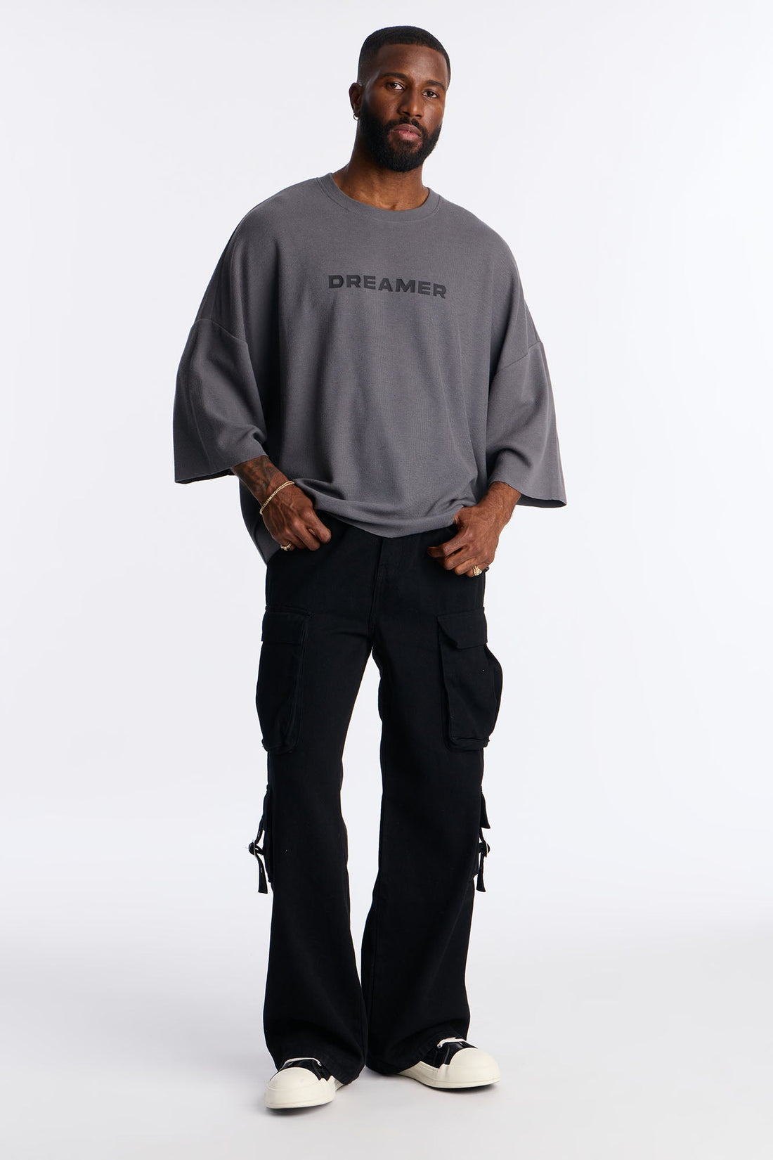 Relaxed Boxy Dreamer Knit Tee - Dark Grey