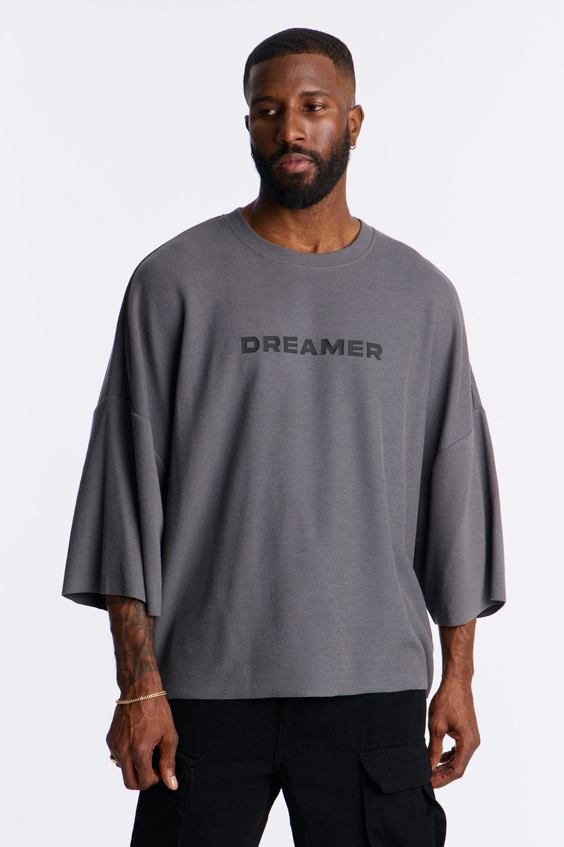 Relaxed Boxy Dreamer Knit Tee - Dark Grey